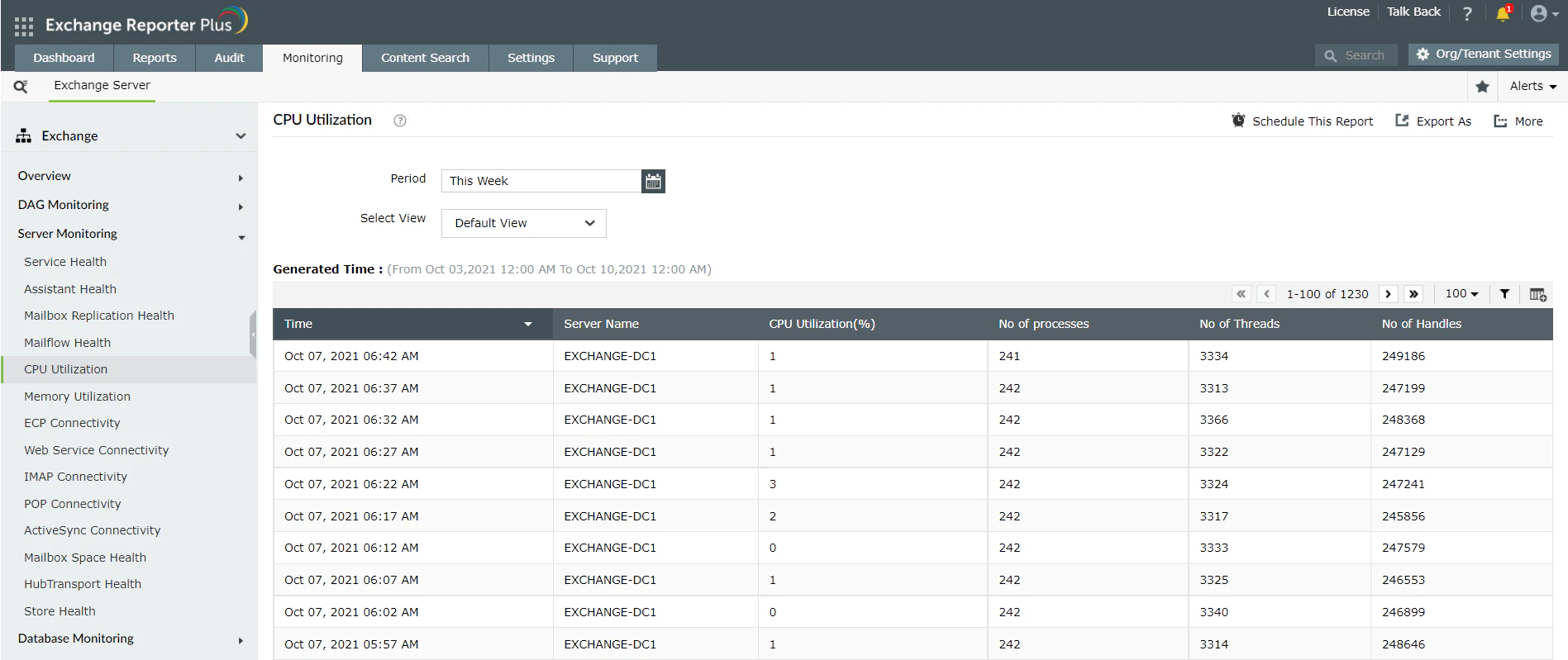 screenshot of ManageEngine Exchange Reporter Plus